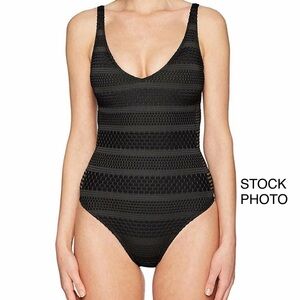 Bleu Rod Beattie Black Crocheted One Piece Swimsuit, size 16W